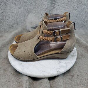 Biza Shoes Womens EU 39 US 8-8.5 Tan Leather Monica Peep Toe Wedge Booties